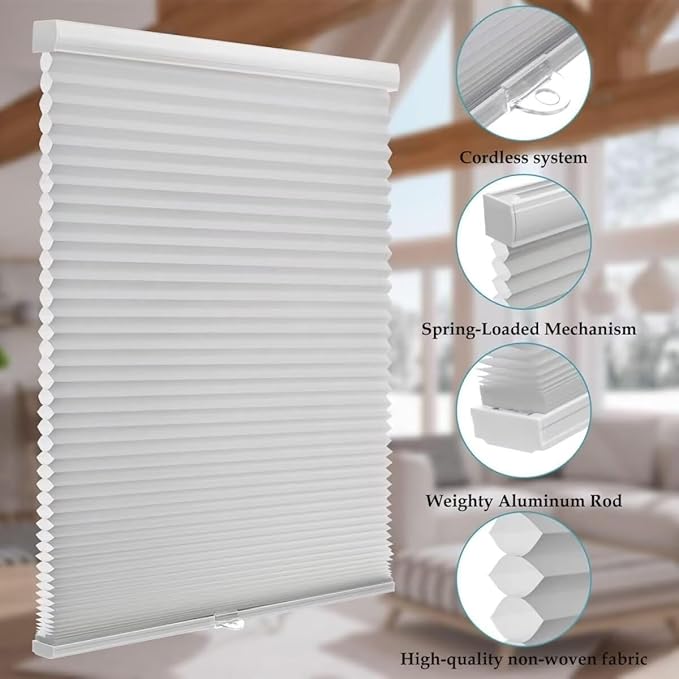 MYshade 1.5-Inch Cellular Cordless Light Filtering Shades, Honeycomb Window Blinds for Soft Daylight & Privacy, Thermal Insulation, Child Safe, Inside or Outside Mount (20" W x 48" H, Grey)