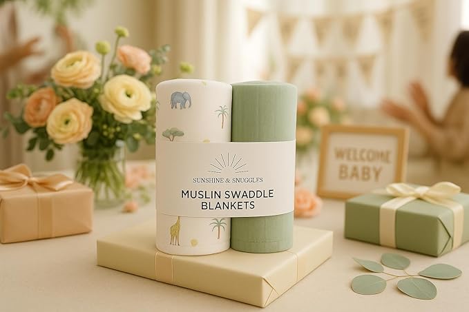 Soft 100% Cotton Swaddles for Newborns, 2- Pack - Large, Breathable Baby Blanket - Versatile, Durable Muslin Swaddle Blankets - Perfect Newborn Essentials (Safari/Green)