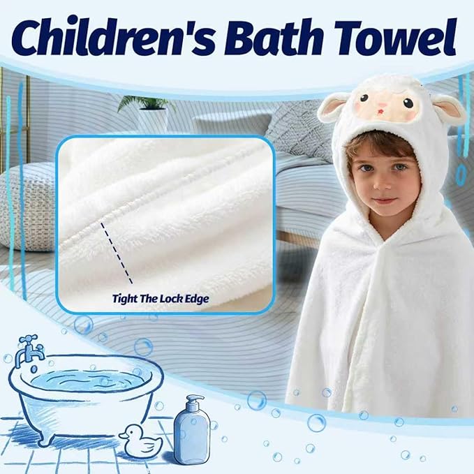 Hooded Baby Towel- Large Baby Towel with Hood（31.5 x 31.5 Inch）, Natural toddler towels,Ultra Soft and Absorbent Coral Velvet Coral Fleece Bath Towel for Infants, Newborns, Toddlers, Unisex (white)