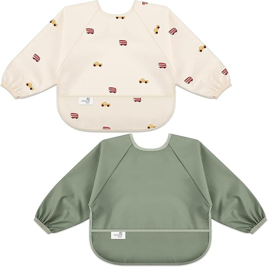 BebeBiu Long Sleeve Baby Bib, Waterproof Fabric, Catch-All Pocket, Baby Smock Bib, Adjustable Sleeves