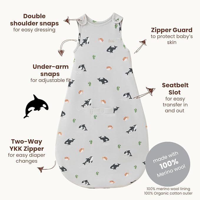 AnZai Merino Wool & Organic Cotton Sleep Sack for 2-24 Months - 2 Way Zipper Adjustable Sleeping Bag, Year Round