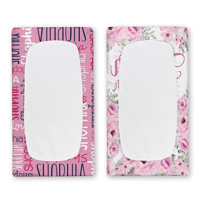 Custom Changing Pad Cover Set - Jersey Knit Ultra Soft Unisex Waterproof Diaper Changing Table Covers with Personalized Name for Baby Boys Girls - Comfy Cozy 2 Pcs Set Style18