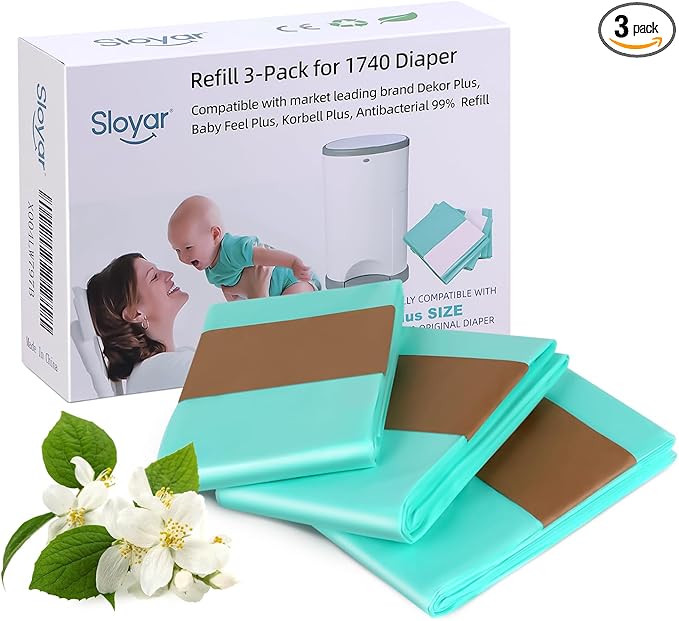 Sloyar Refills Compatible with DEKOR CLASSIC Diaper Pails/3 Pack/30% Thicker Design/Suitable for Seniors and Infants/Baby Powder Fragrance/Holds up to 1740 Diapers