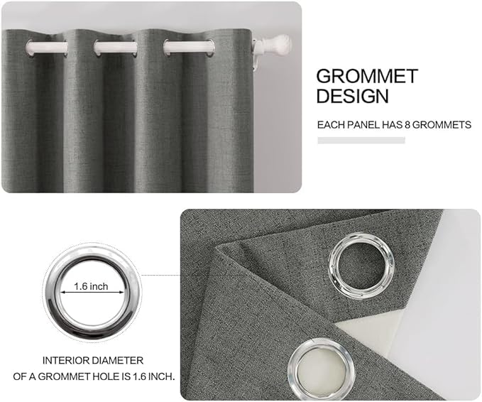 MIULEE Linen Texture Curtains for Bedroom Solid 100% Blackout Thermal Insulated Dark Grey Curtains Grommet Room Darkening Drapes Luxury Decor for Living Room Nursery 52x54 Inch (2 Panels)