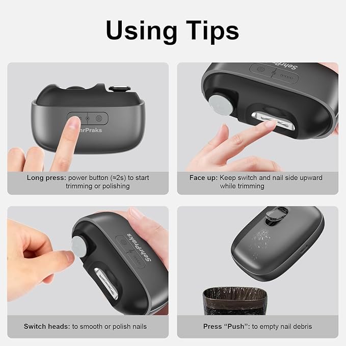 Electric Nail Clipper 3-in-1 with LED Light, Nail Trimming, Filing & Polishing, Magnetic Cover, Wide Opening for Thick Nails, Type-C Charge, Portable and Safe for Kids, Adults & Seniors