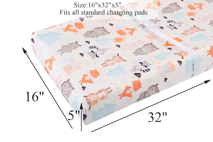 Tontukatu Changing Pad Cover Set 3 Pack Jersey Knit Ultra Soft for Baby Boys Girls Elephant Tiger/Fox/Grey