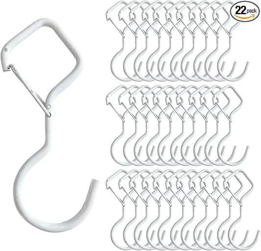 Heavy Duty Screw Hooks for Hanging, 4-Inch Ceiling Hooks with Safety Lock, Strong Hooks for Plants, Clothes, Kitchen Utensils, String Lights, Handbags, Towels (White, 32 Pcs)