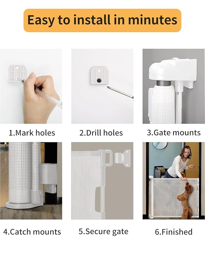 Retractable Baby Gate,Mesh Baby Gate or Mesh Dog Gate,33" Tall,Extends up to 55" Wide,Child Safety Gate for Doorways, Stairs, Hallways, Indoor/Outdoor（White,33"x55"