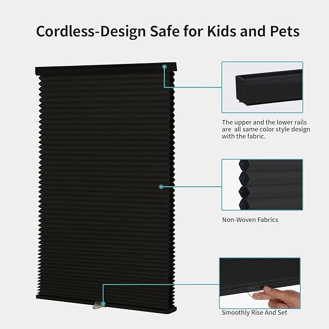 MYshade Cordless Cellular Windows Shades Blackout Blinds for Windows Easy to Install