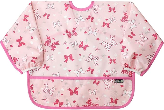 Plie Long Sleeve Waterproof Bib for Toddlers – Soft Feeding Smock for Baby Mealtime, Self-Feeding, BPA-Free, Easy Clean