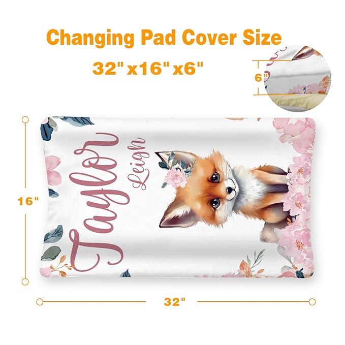 Custom Changing Pad Cover Set - Jersey Knit Ultra Soft Unisex Waterproof Diaper Changing Table Covers with Personalized Name for Baby Boys Girls - Comfy Cozy 2 Pcs Set Style17