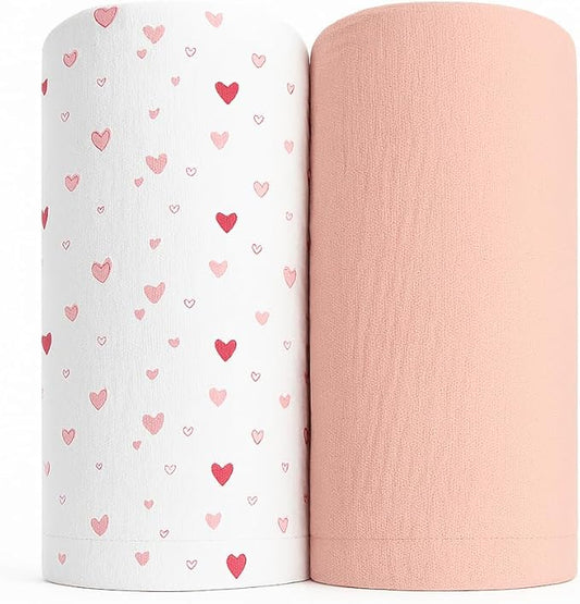 Soft 100% Cotton Swaddles for Newborns, 2- Pack - Large, Breathable Baby Blanket - Versatile, Durable Muslin Swaddle Blankets - Perfect Newborn Essentials (Hearts/Pink)