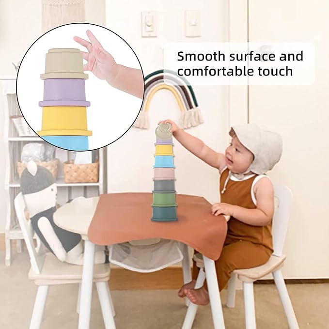 ZYFLSQ Stacking Cups Baby Toy, 8-Piece Set - Nesting Cups for Babies 6 Months+, Bath Toys with Pattern for Kids, Montessori Educational Toys for Toddler