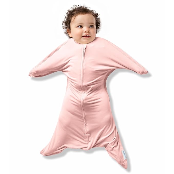 SleepingBaby Bamboo Zipadee-Zip Transition Swaddle – EverSoft Wearable Blanket with Two-Way Zipper for Easy Diaper Changes, X-Small 3-6 months, Dusty Rose