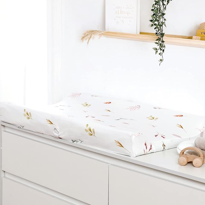 GRSSDER Stretch Ultra Soft Jersey Knit Changing Pad Cover Set 2 Pack, Change Table Pad Covers Fit 32"/34" x 16" Pads Safe and Snug, Pretty Watercolor Rose Flora for Baby Girls, Orange Pink