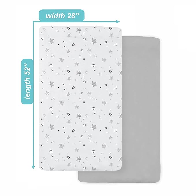 American Baby Company 2 Pack 100% Natural Cotton Fitted Crib Sheets 52" x 28" - Soft, Breathable, Hypoallergenic & Gentle Toddler Bed Sheets, Super Stars and Gray, Neutral for Boys & Girls