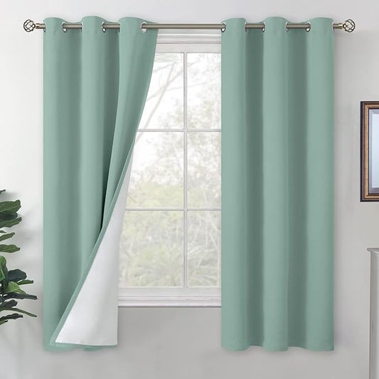 BGment Frosty Green Blackout Curtains for Bedroom 63 Inch Length, Thermal Insulated Spring Decor Bedroom Curtains Soundproof Window Curtain Drapes, Each Grommet Curtains 42 Inch Wide, 2 Panels