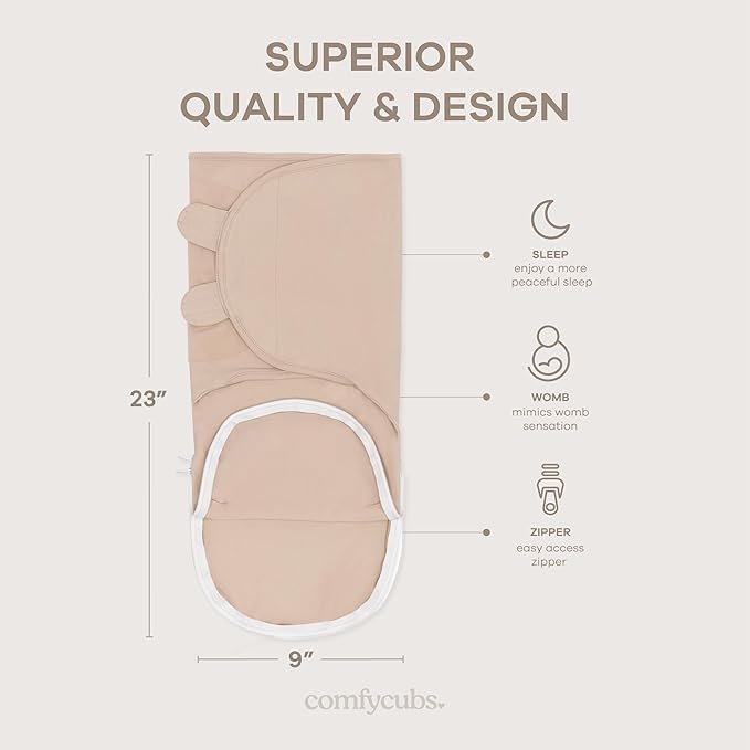 Comfy Cubs Easy Swaddle Blanket with Zipper Closure, 3 Pack - 100% Cotton Newborn Wrap, Large for 3-6 Months Infants, Breathable and Durable Sleep Sack for Babies - Light Blush, Blush & Mauve