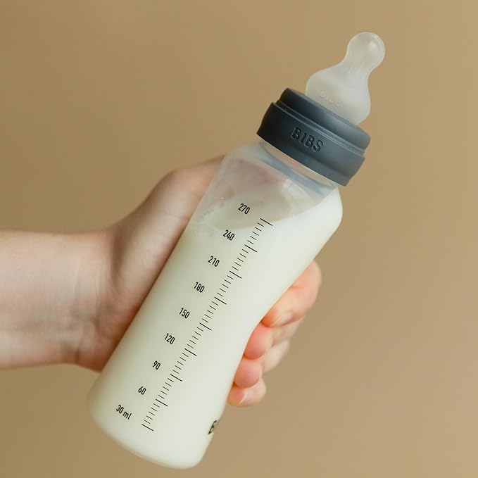 BIBS Baby Bottle 9 oz / 270 ml Silicone Nipple - Anti-Colic, BPA-Free, Round Nipple, Medium Flow, Lightweight & Easy to Clean, Suitable for Newborns 0+ Years - Baby Blue