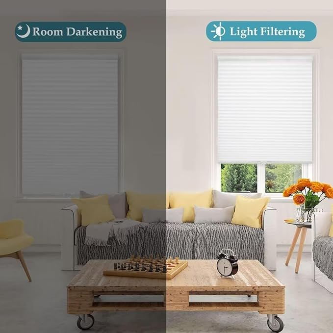 MYshade 1.5-Inch Cellular Cordless Light Filtering Shades, Honeycomb Window Blinds for Soft Daylight & Privacy, Thermal Insulation, Child Safe, Inside or Outside Mount (24" W x 36" H, White)