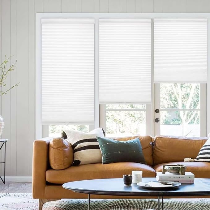 MYshade 1.5-Inch Cellular Cordless Light Filtering Shades,Thermal Insulating Noise Reducing Waterproof Blinds,Honeycomb Window Treatments for Indoor Light Control (White-Custom)