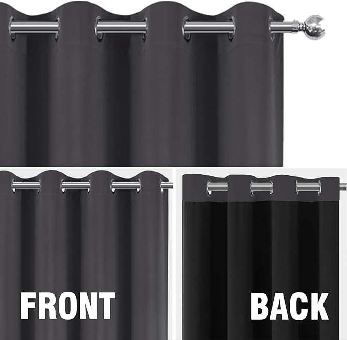 LEMOMO 100% Blackout Curtains 42 x 63 Inch Dark Grey Curtains 2 Panels Darkening Thermal Insulated Bedroom Curtains