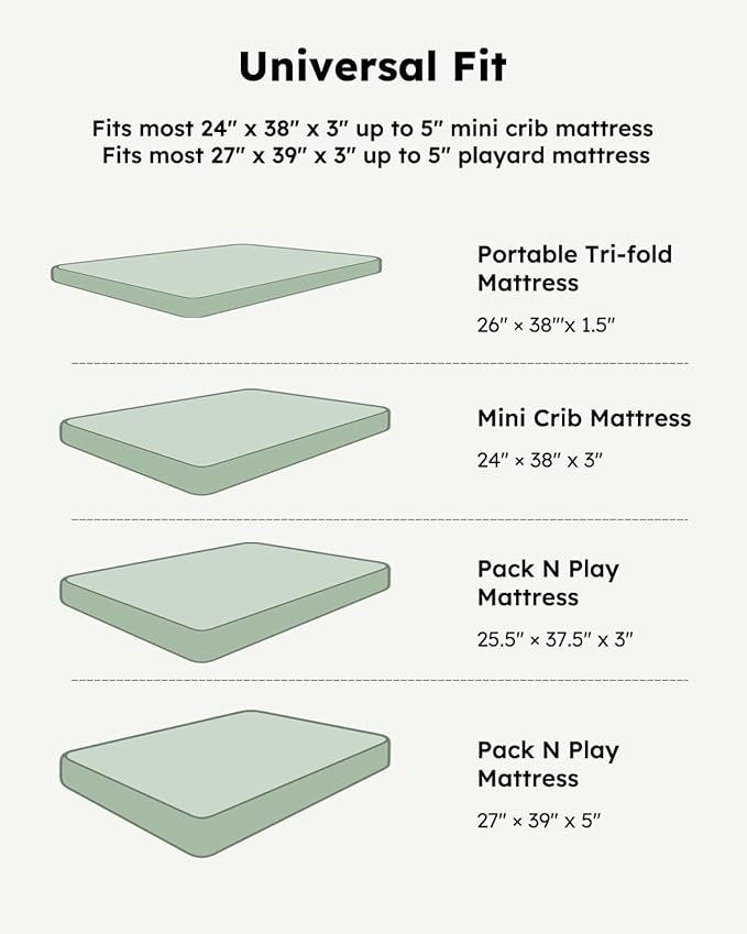 Pack and Play Sheets Fitted, Mini Crib Sheets 2-Pack for Pack N Play Mattress, Stretchy Playpen Sheet for Boys Girls, Softness and Breathable, 38" x 26"
