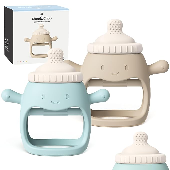 Chookachoo 2 Pack Baby Teething Toys, Teething Mitten for Infants 3+ Months, Hand Teether, Food Grade Silicone Baby Chew Toys for Sucking Needs, BPA Free Anti-Dropping Wrist Teether