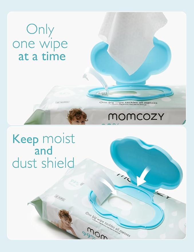 Momcozy Baby Wipes-Extra Large Size Design, 99% Water Based, Unscented & Hypoallergenic, Cleansing & Moisturizing Baby Wipes for Sensitive Skin, 240 Count (4 packs)