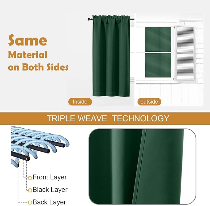 Aiyufeng Ever Green Blackout Curtains for Bedroom 72 Inch Length 2 Panels Set, Thermal Insulated Rod Pocket Door Window Curtains for Patio French Door Front Door, W40 x L72 Inch, Ever Green
