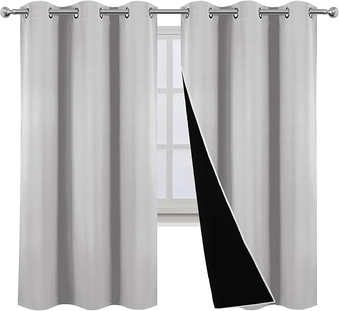 LEMOMO Blackout Curtains 42 x 63 Inch Light Grey Curtains 2 Panels Darkening Thermal Insulated Bedroom Curtains