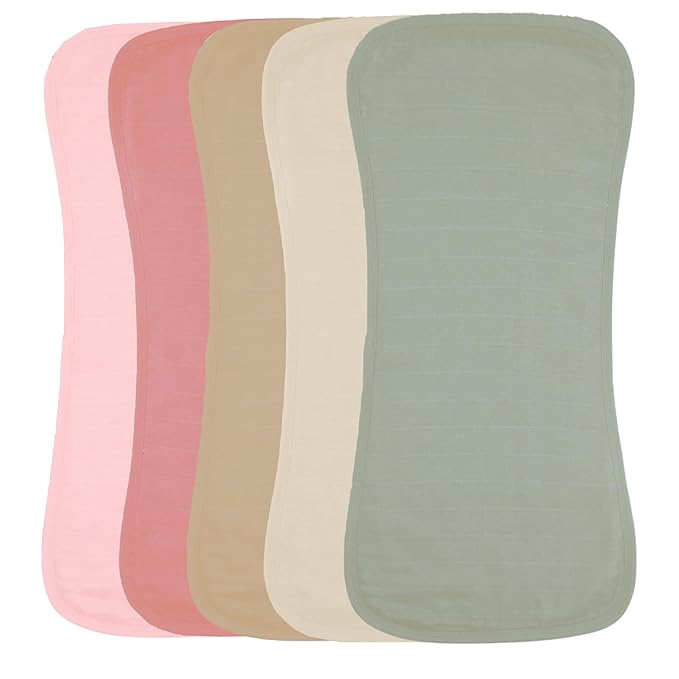 Featherhead 5 Pack Muslin Baby Burp Cloths for Boys & Girls, 22" X 11", Premium Cotton Muslin and Terry Spit up Rags, Super Soft and Absorbent (Pink Solids)