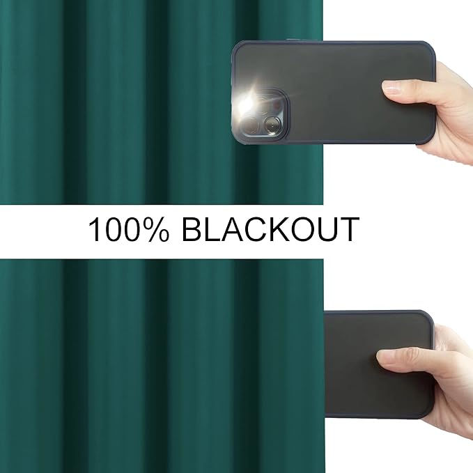 LEMOMO 100% Blackout Curtains 52 x 72 Inch Sea Teal Curtains 2 Panels Darkening Thermal Insulated Bedroom Curtains