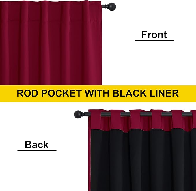 NICETOWN Wine Red 100% Blackout Window Curtain Panels, 52 x 84 Inches Cold & Full Light Blocking Thermal Insulated Draperies with Black Liner for Bedroom Nursery, Rod Pocket Style (2 Pieces)