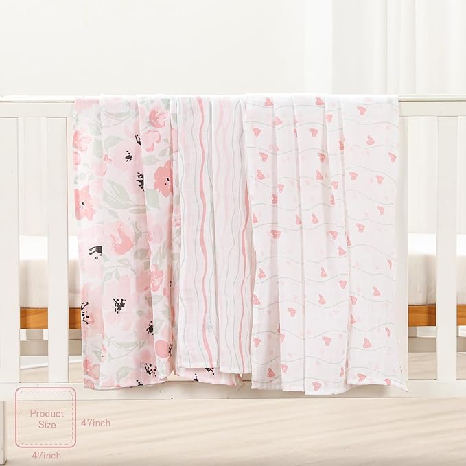 Little Grape Land Muslin Swaddle Blankets 47''x47'' 3 Pack, 100% Cotton Large Size Baby Swaddles for Newborn, Soft Breathable Baby Blankets for Newborns, Daliah