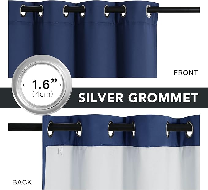 RYB HOME Soundproof & Dust Particle Filtering Curtains Blackout Window Treatment for Bedroom Living Room Divider Nursery Daytime Sleeping Patio Door, Navy Blue, W52 x L 102 inch, 2 Panels
