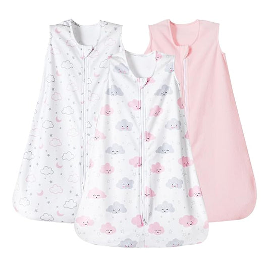 PHF 3 Pack Warm Micro-Fleece Baby Sleep Sack 18-24 Months, Soft Baby Wearable Blanket, 2-Way Zipper Sleeping Bags, Comfy Toddler Sleeping Sack for Girls, X-Large Size, Clouds