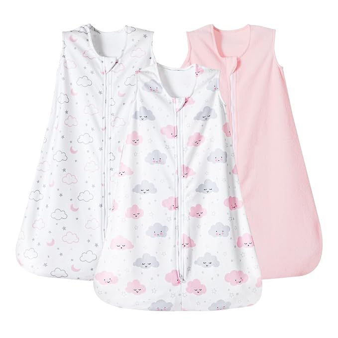 PHF 3 Pack Warm Micro-Fleece Baby Sleep Sack 12-18 Months, Soft Baby Wearable Blanket, 2-Way Zipper Sleeping Bags, Comfy Toddler Sleeping Sack for Girls, Large Size, Clouds