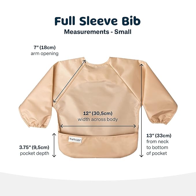 Tiny Twinkle Long Sleeve Bib for Babies & Toddlers | 2-Pack Waterproof Smock Bib for Eating | Machine Washable & Mess-Proof Feeding Essentials | Newborn Shower Gift (Sand Cinnamon,6–24M)
