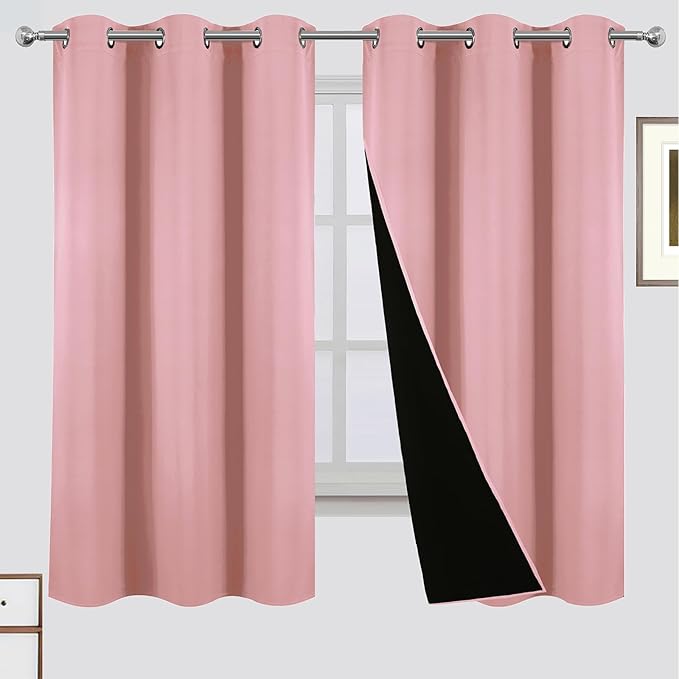 LEMOMO Blackout Curtains 42 x 63 Inch Pink Curtains 2 Panels Darkening Thermal Insulated Bedroom Curtains