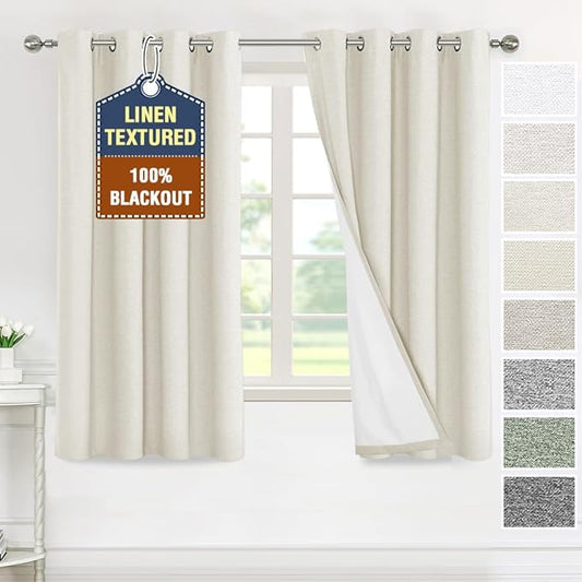 H.VERSAILTEX 100% Blackout Curtains for Bedroom Thermal Insulated Linen Textured Curtains Full Light Blocking Drapes Living Room Curtains 2 Panel Sets, 52x63 Inch, Heather Pale Oak(Not Solid)