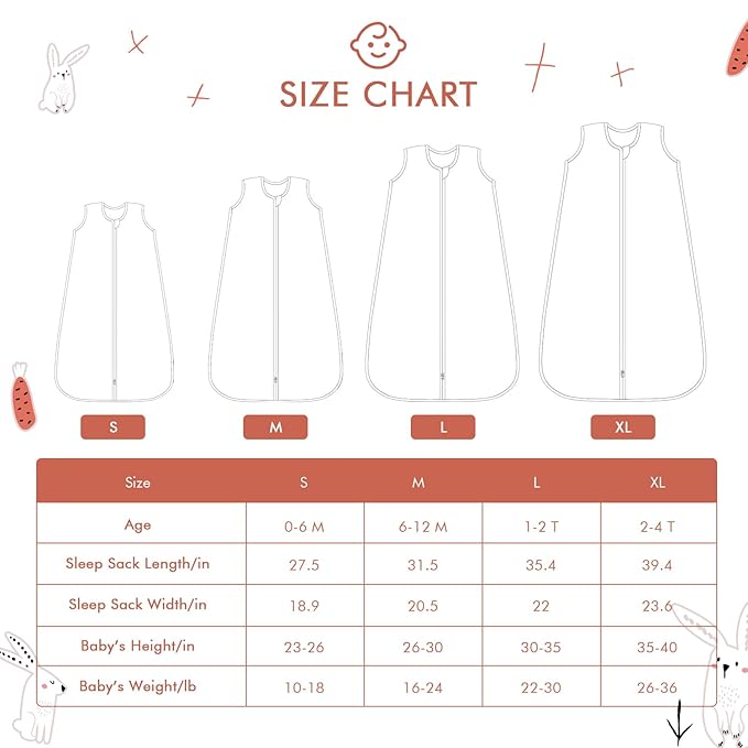TADO MUSLIN Baby Sleep Sack 6-12 Months Wearable Blanket for Babies 100% Organic Cotton 2-Way Zipper YKK 0.5 TOG Toddler Sleeping Sacks Bunny