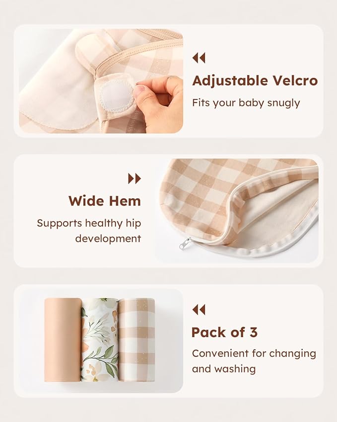Baby Swaddles for Newborns with Zipper, 100% Cotton Newborn Swaddle Sack, 3 Pack Baby Swaddles 3-6 Months Swaddle Sleep Sack for Newborn Baby Boy Girl Orange Flower