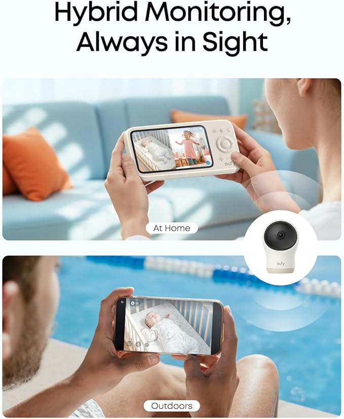 eufy Baby Monitor C10 with 2K HD Camera, 4.5" 480p Display, 4× Zoom, Pan-Tilt, Night Vision, Hybrid Wi-Fi & No Wi-Fi Connection, 12 H Battery, Motion, Cry, Noises, Temperature Alters, 2-Way Talk, VOX