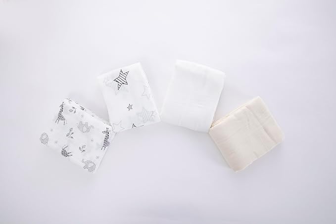 Muslin Swaddle Blankets for Baby Boys and Girls, 4-Pack Breathable and Skin-Friendly Receiving Blanket Wrap, Baby Essentials, Registry & Gift, 47 x 47 inches (Monochrome Safari)