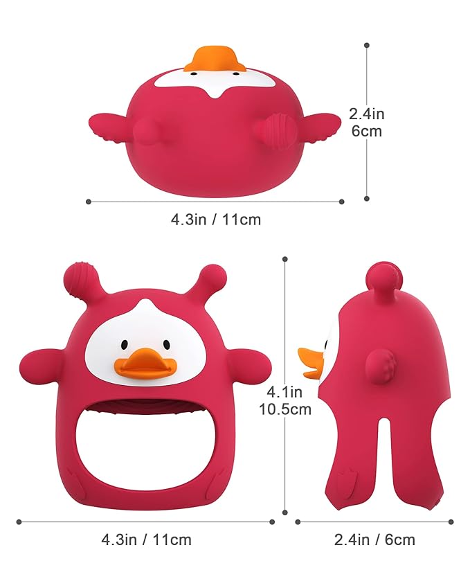 Teething Toys for Babies 0-6 Months, Never Drop Silicone Baby Teether, Hand Pacifier for Sucking Babies, Soothing Pain Relief, Best Chew Toy for Teething Baby, Teething Mitten for New Born - Red