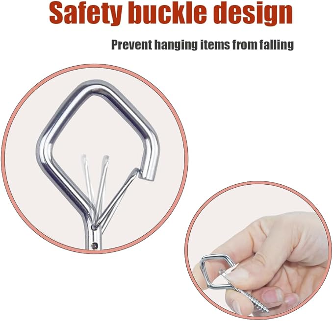 12-Pack Heavy-Duty Silver Screw Eye Hooks with Safety Clips | Metal Ceiling Hooks for Hanging Plants, Wind Chimes, Bird Feeders & Indoor/Outdoor Lights
