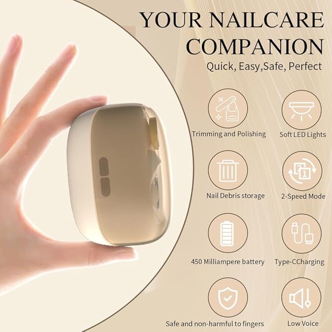 Electric Nail Clippers for Seniors，2026 New Smart Nail Clipper for Seniors，2 in 1 Electric Toe Nail Clipper with Polishing, USB, LED Light, Safety First Nail Clippers Baby with Mini Folding Keychain