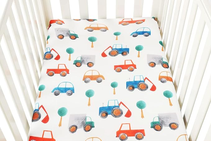 Bassinet Sheet Set 2 Pack Snug Fitted Cradle Fitted Sheets, Stretchy Ultra Soft, for Oval Rectangle Hourglass Bassinet Mattress, Unisex Boy Girl, Planet Rocket Satellite & Car