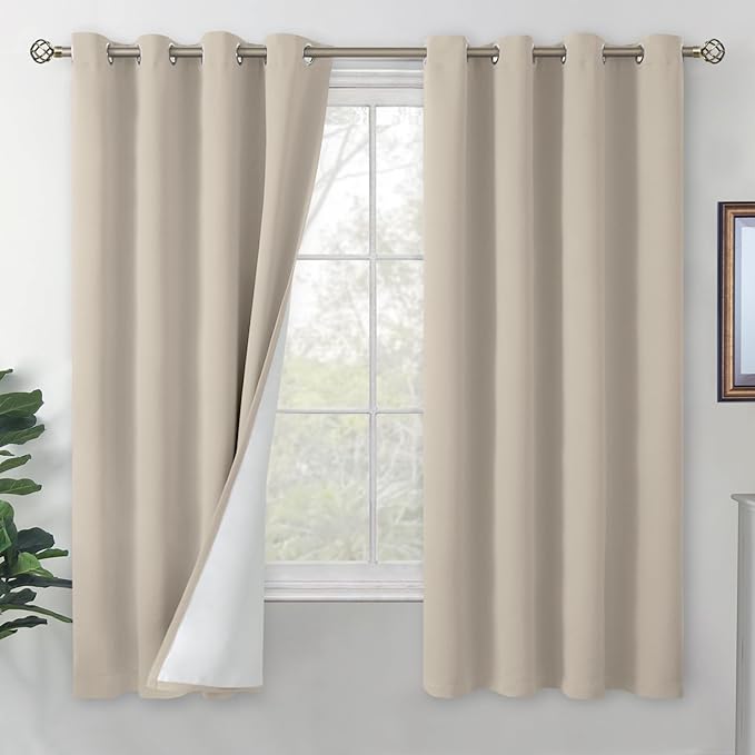BGment Camel Blackout Curtains for Bedroom 63 Inch Length, Thermal Insulated Window Curtains Soundproof Room Darkening Curtain Drapes, Each Grommet Curtains 52 Inch Wide, 2 Panels, Cashmere